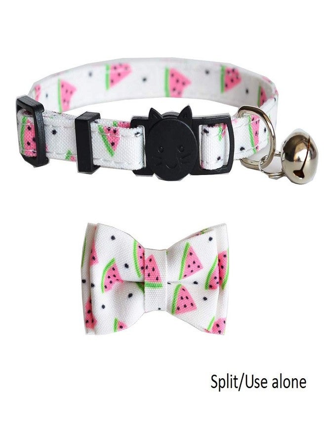 M-YOUNG Cat Collar Breakaway with Bell and Bow Tie, Plaid Design Adjustable Safety Kitty Kitten Collars(6.8''-10.8'') (Watermelon) - Image 2